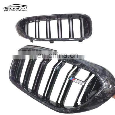 G30 F90 Pre Forged Carbon Fiber Front Bumper Grill Double Line Kidney Front Grille For BMW 5 Series G30 F90 M5 Pre photo-3
