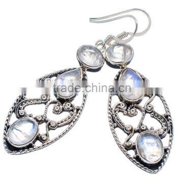 RAINBOW MOON STONE 925 STERLING SILVER EARRINGS ,925 STERLING SILVER JEWELRY WHOLE SALE,JEWELRY EXPORTER EARRNGS