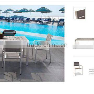 France 7 star hotel/resort Waterproof brushed Aluminum and WPC 6 person dining set patio furniture