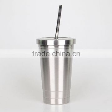 Mlife manufacture custom color good quality 18/8 304 480ml double wall stainless steel water tumbler with metal straw