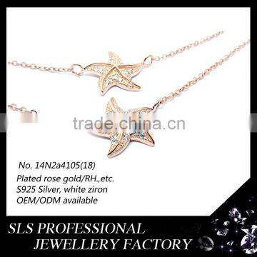 2015 Generous and High Fashion 925 Silver Sister Rose Gold Latest Model Starfish Cubic Zircon Necklace Set for Ladies photo-3