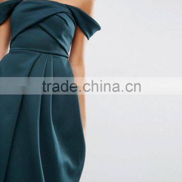 Fold Detail Bardot Scuba Prom Dress Designer One Piece Party Dress HSD5395 photo-3