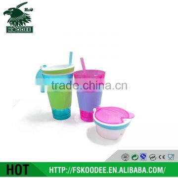 2015 new Snack Plastic 2 in1tumbler&snack Drink Cup,Snack Travel Cups 2 In 1 Container with Lid and Straw,plastic snack tumbler