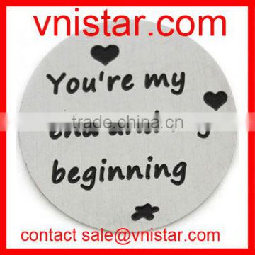 Vnistar you're my end and my beginning engraved 22mm stainless steel message charm plate for floating glass memory locket AC516