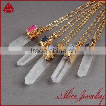 Hot new products for 2015 fashion jewelry aura crystal quartz stone pendant charm connector