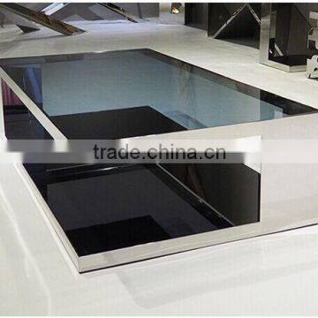 2016 Foshan Factory Supply Hot Sales Pure Black Glass Metal Stainless Steel Coffee Table