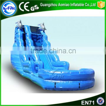 Hot sale blue inflatable floating water slide,inflatable shark water slide with pool