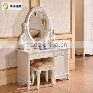 Luxury Antique European French Baroque Style Ivory White Hand Carved Wooden MDF Vanity Dressing Table Set