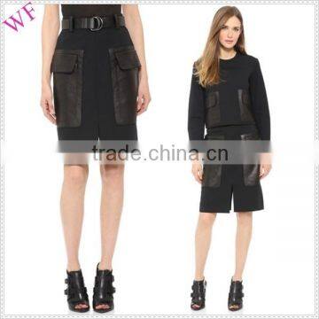 black leather pocket skirt plus size