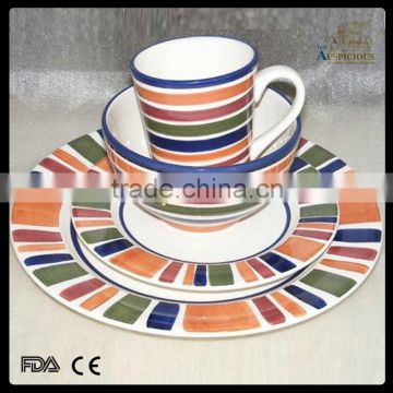 The new design 16pcs hand printed stoneware dinner set