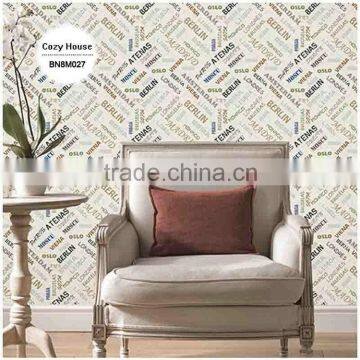 Printing Pvc Wallpaper, Cream Vintage Letters Wall Paper for Study Room , Fancy Wallcovering Dealer photo-2