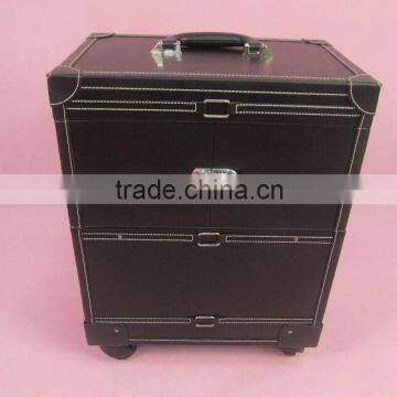 Trolley Rooling Make up Beauty Kit Vanity Leather Jewelry Box photo-2