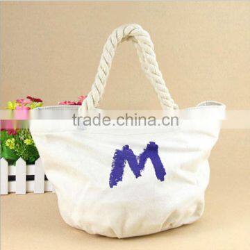 Newest canvas rope handle beach bag,	350*250*180(mm*mm)                        
                                                Quality Choice