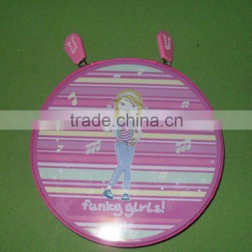 Promotional Round Metal Tin CD Case/Box with zipper