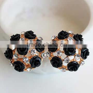 wholesale fashion jewelry metal rose flower handmade crystal stud earrings for women