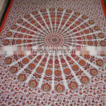 WHITE PRINTED BARMERI PEOCOCK MANDALA PRINTED TAPESTRY photo-3