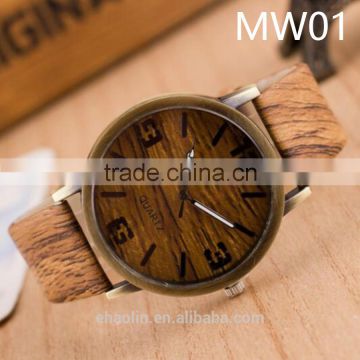 2016 Hot In Stock Mixed Color Retro Cheap Wooden Watches Wood Women Men Wristwatch Brown Leather Analog Quartz Clock OEM watch