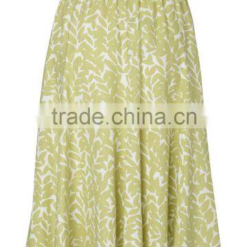 2015 Latest Women Fashion Linen Leaf Print Midi Skirt photo-3