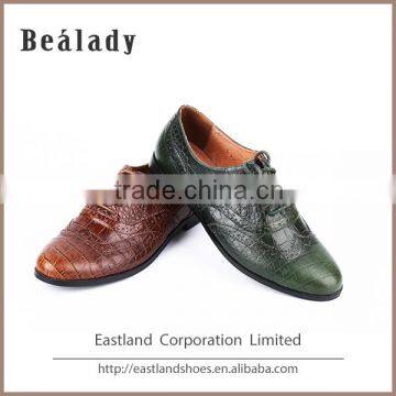 (E1133-3) Classic Design Crocodile Leather Comfortable Flat Casual Lace up Oxford Lady Leather Shoes With Punching Holes photo-5