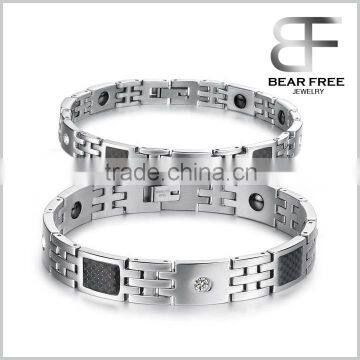 Health Care Braided Sport Titanium Silicone Magnetic Bracelets for Couples Black Carton Fiber Inlaid