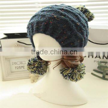 promotional custom design blank beanie knitted hat with three balls