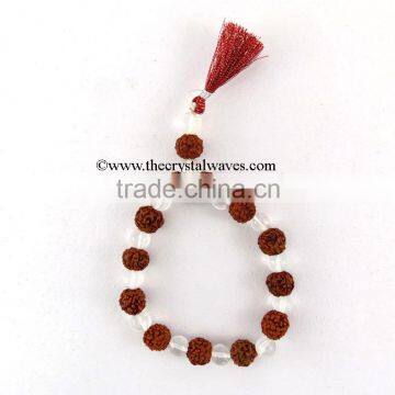 Crystal Quartz & Rudraksha Round Beads Power Bracelet