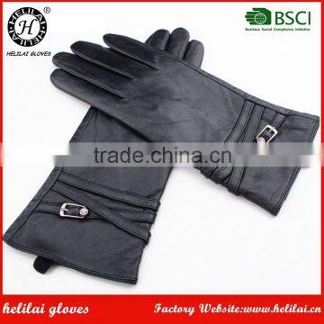 High Quality Cheap Winter Women's Leather Gloves with Leather Belts Detail