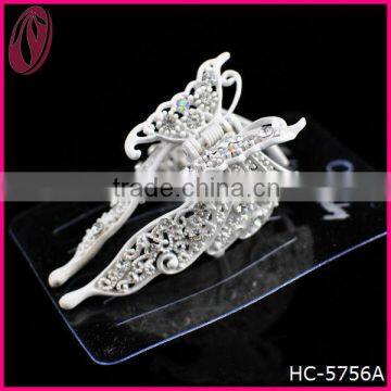 Wholesale plain white butterfly hair claw crystal inlaid