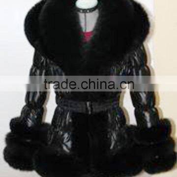 lady's popular down coat with real fox fur trim down puffer jacket