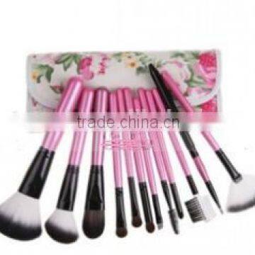 12PCS Pink Handle Cosmetic Brush Set With Free Floral Pink Pouch