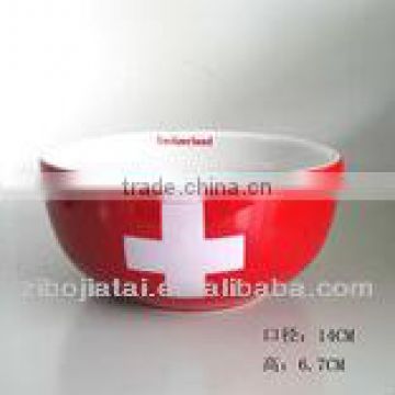 Red Glazed Ceramic Bowl with Decal