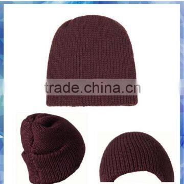 Burgandy tuck back free knitted beanie hat pattern for women