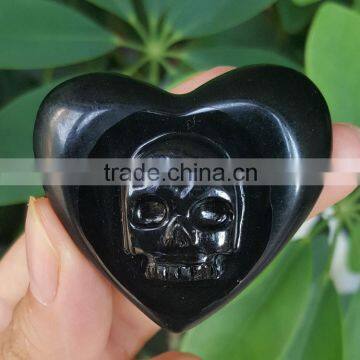 Natural Polished Obsidian Stone Heart Shaped Obsidian Skull for Sale