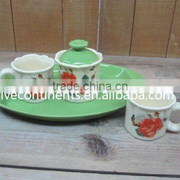 Ceramic Coffee/ Tea Mugs Set with Sugar Pot in Round Tray