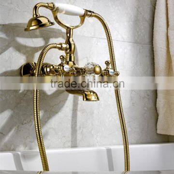 Wall Mounted Rain Golden Plated Brass Bathtub Tap