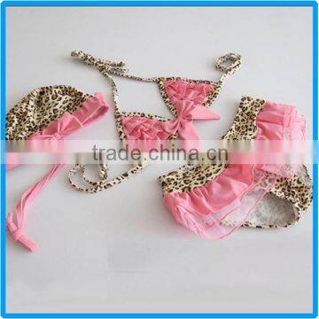 Domi Wholesale 2 Piece Kid's Leopard Swimwear Hot Selling Kids String Bikini With Cute Skirt and Cap photo-5