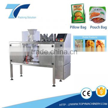 Automatic pre-made pouch stand up pouch or pillow bag packing machine with linear weigher and piston pump for pickle products