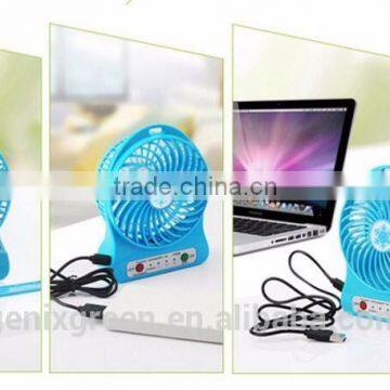 2016 hot summer USB fan mini for desk rechargeable 4 blades slient fan cooler 2600mah power bank operated 3 speeds pocket fan