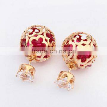 Finest Korean Style Gold Plated Earrings Accessory Hollow Wintersweet Double-sided Zircon Stud Earrings For Lady