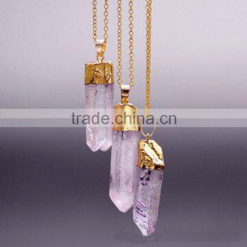 Fashion Genuine Natural Irregular Stone Quartz Gold Silver Chain Pendant Necklace Jewels For Women