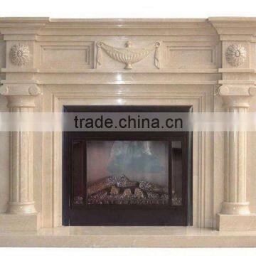 Beige marble fireplace