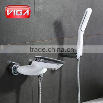 Made in China VIGA factory bath shower faucet single lever with diverter brass bath mixer white and chrome