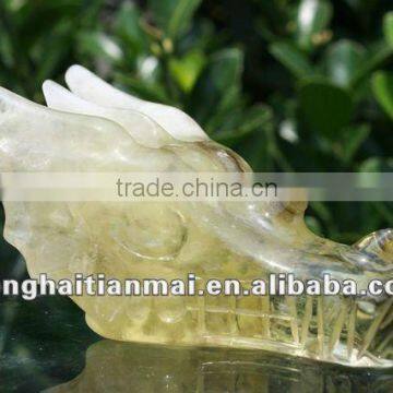 The LATEST Natural Clear Quartz Citrine Crystal Carving Dragon Skull For Decoration, Collection, Present