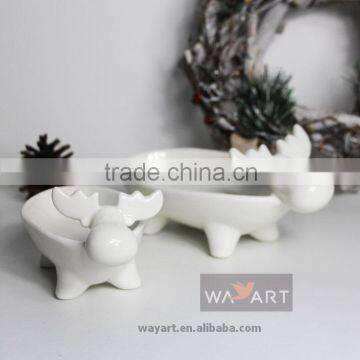 White Ceramic Plates Christmas Reindeer Plates for Home Decoration photo-2