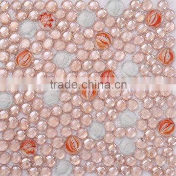 JY-G-88 Pink Glass Bead mixed mosaic sheet bathroom floor covering tiles recycled glass sheets