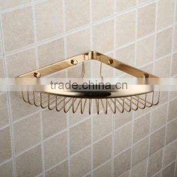 Golden Brass Storage Basket, Triangle Corner Bathroom Rack,Single Layer Space Bathroom Accessories