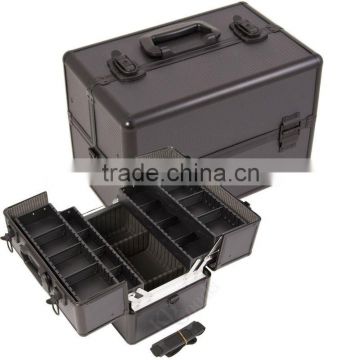 High Quality Aluminum Finish large Cosmetic Case / Makeup Box In Black