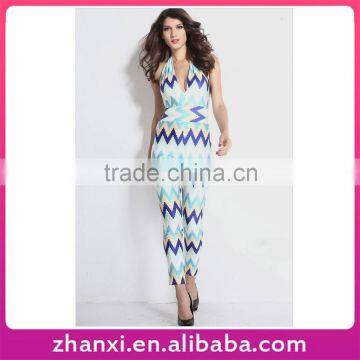 High quality ladies V-neck double color stitching sexy women's leisure jumpsuits