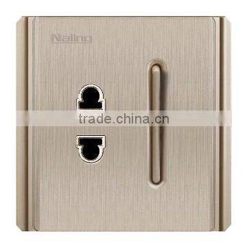 Switch manufacturer High quality brushed champagne 1gang 1way thin button electrical switch with 2pin wall socket