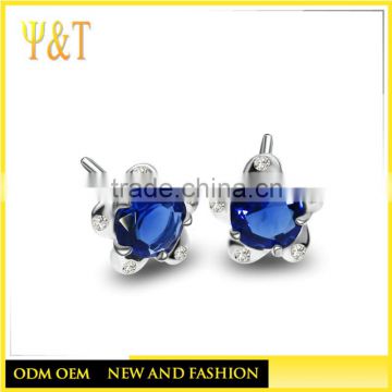 New Design 925 sterling silver blue zircon crystal balls stud earrings , crystal big blue earrings, stud earrings pack(AE-033)